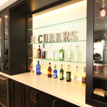 Glass Shelves in Bar with Back Painted Glass Behind