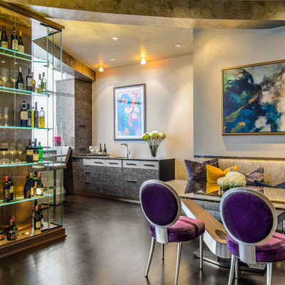 Example of a mid-sized trendy seated home bar design in Minneapolis with an undermount sink and glass-front cabinets