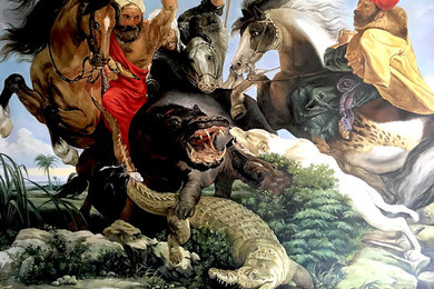 Hippopotamus and Crocodile Hunt, inspired by Rubens