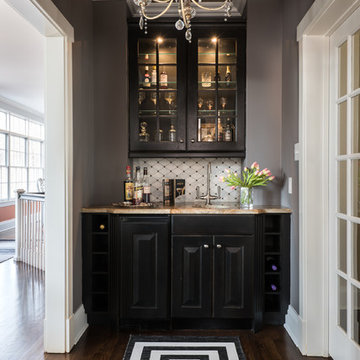 Home bar with chandelier