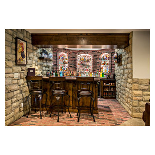 KU Themed Basement Remodel - Rustic - Home Bar - Kansas City - by Christine Julian Interiors LLC ...