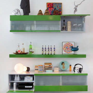 Modern Bachelor Pad: Wall Mounted Media Cabinet & Home Bar