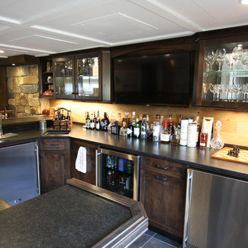 Montville NJ Rustic Alder Bar in Basement - Slate Floor and Ceramic Tile