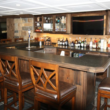Montville NJ Rustic Alder Bar in Basement - Slate Floor and Ceramic Tile