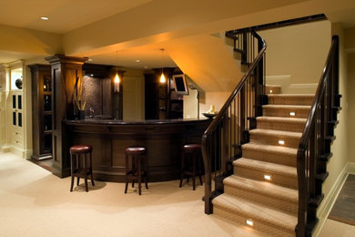 Example of a large classic home bar design in Kansas City