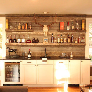 Reclaimed Shiplap Backsplash with Reclaimed Floating Wood Shelves