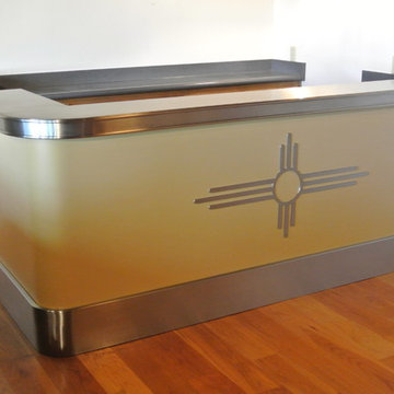 Retro Train Inspired Stainless Steel Bar Top, Toe Kick and Emblem