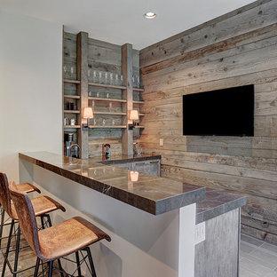 75 Beautiful L-Shaped Home Bar with Distressed Cabinets Pictures ...