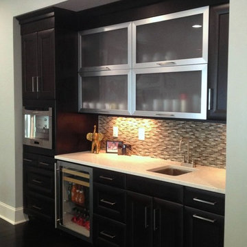 Transitional Dark wood bar with Stainless Accents