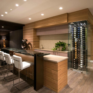 Idee per un ampio angolo bar minimal con parquet scuro