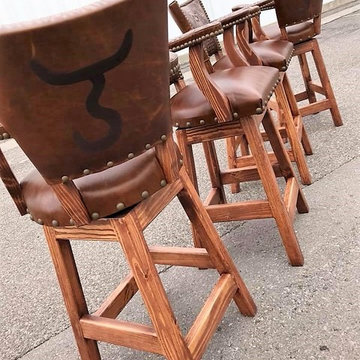 Western Leather Swivel Bar Chairs