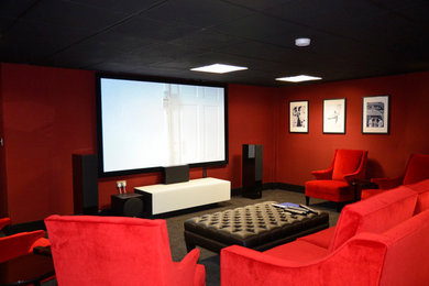 Design ideas for a contemporary home cinema in Berkshire.