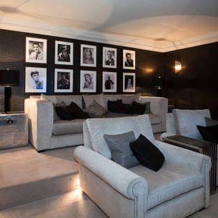 Foto de cine en casa cerrado, tradicional, con moqueta y suelo gris