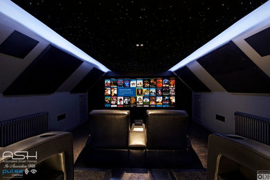 Inspiration for a contemporary home cinema in Hertfordshire.