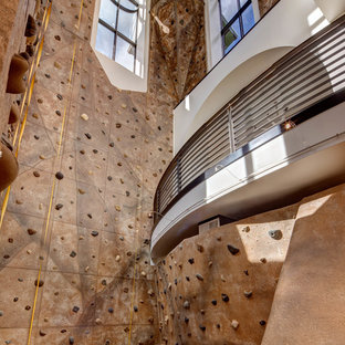 Immagine di un'ampia parete da arrampicata chic con pareti beige e moquette