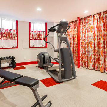 Basement home gym in invigorating red