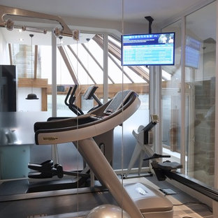 Idee per una piccola palestra multiuso eclettica con pavimento con piastrelle in ceramica
