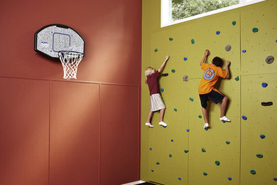 Inspiration for a mid-sized transitional medium tone wood floor home climbing wall remodel in DC Metro with green walls