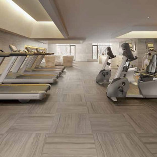 Idee per una palestra multiuso minimalista con pavimento in gres porcellanato