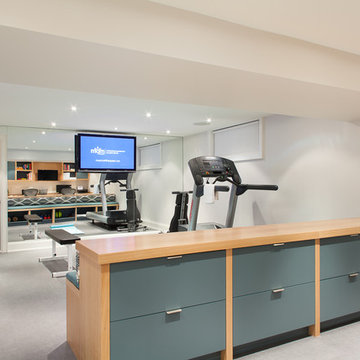 Contemporary Basement Home Gym and Office