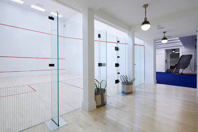 Transitional home gym photo in New York