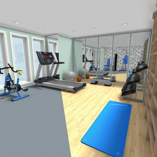 Ispirazione per una palestra multiuso moderna con pareti verdi