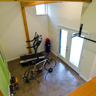 Foto di una palestra multiuso minimalista di medie dimensioni con pareti verdi e pavimento in cemento