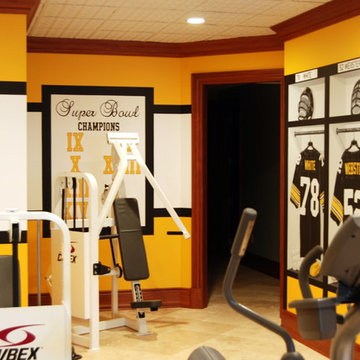 Pittsburgh Steelers 1970's Themed Locker Room Murals in a Home Gy