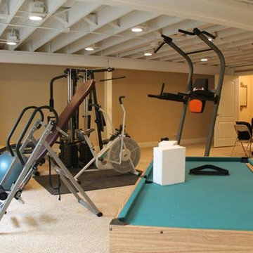 play and exercise area in basement