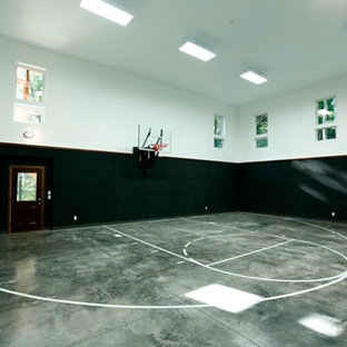 Ispirazione per un grande campo sportivo coperto stile rurale con pareti multicolore e pavimento in cemento