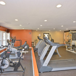 75 Beautiful Transitional Home Gym with Orange Walls Pictures & Ideas