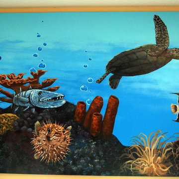 Three Panel Underwater Reef Murals by Tom Taylor of Mural Art LLC