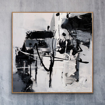 48x48" Crazy Black White Contemporary Art Large Modern Painting Custom ORDER