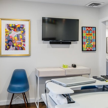 A color-blocked office space in Newton, MA