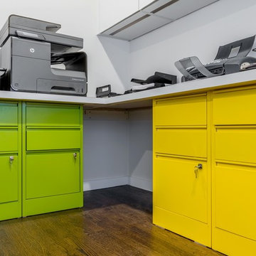 A color-blocked office space in Newton, MA
