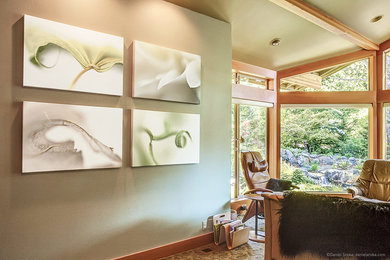 Inspiration for a large contemporary study in Portland with green walls and carpet.