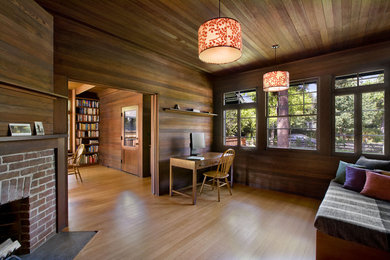 Example of a trendy freestanding desk medium tone wood floor home office design in San Francisco