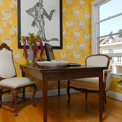 Home office - eclectic home office idea in San Francisco with yellow walls