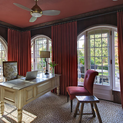 Example of an eclectic freestanding desk carpeted home office design in New York
