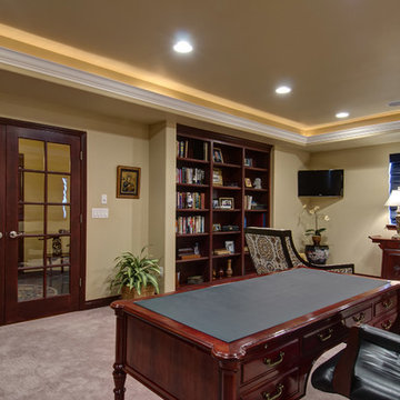 Basement Office with Built-in Shelves