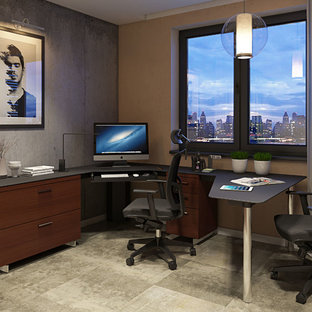 Inspiration pour un bureau design avec un sol en calcaire et un bureau indépendant.
