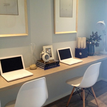 Beachside, built-in desk with soft blue wall