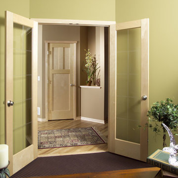 Birch  V-Grv. Glass Door with Birch Flat Panel Saratoga Design #3K