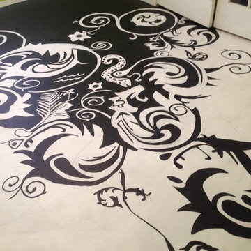 bold black and white handpainted concrete floor