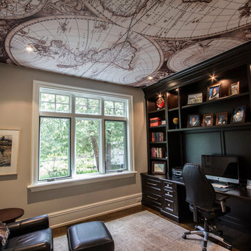 Cartography Printed Ceiling in Home Office