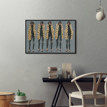 "Cheetah and Jeans" Floater Framed Painting Print on Canvas