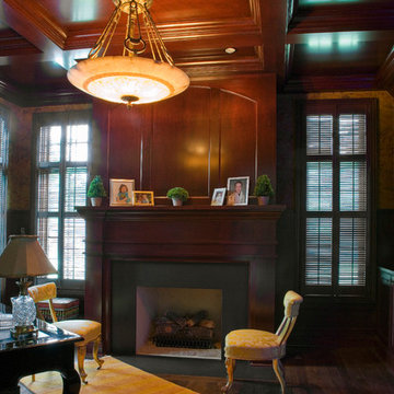 Cherry paneled walls with coffered ceiling and cherry wainscot