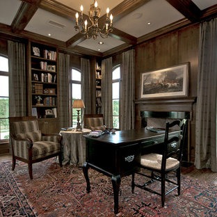75 Beautiful Study Room with a Wood Fireplace Surround Ideas & Designs ...