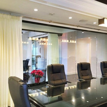 Commercial conference room - traversing privacy sheers for internal widows