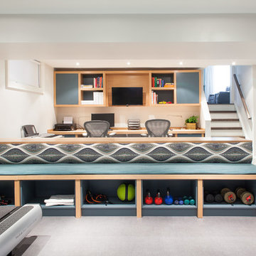 Contemporary Basement Home Gym and Office